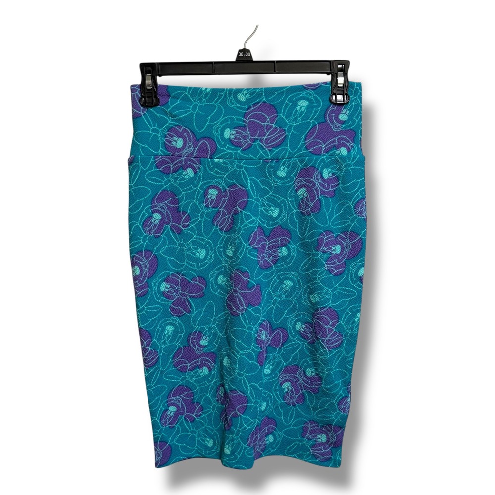 LuLaRoe Cassie Skirt‎ XS Minnie Mouse Teal Purple Floral Stretch Pencil Textured